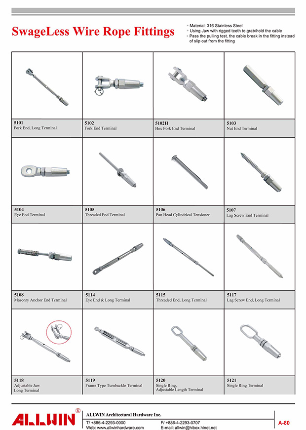 Stainless Steel Cable SwageLess Jaw Terminal Wire Rope End Fitting-ALLWIN  Architectural Hardware